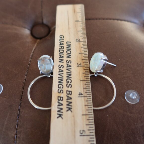 GIANT Opal & 925 sterling silver front facing hoops earrings white/blue sparkles - Picture 10 of 15